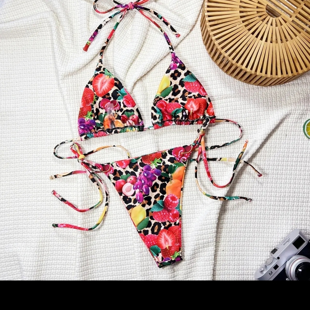 Tie-String Womens Bikini Swimsuit in Multi Fruit Print